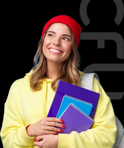 Universitaria con libri in mano